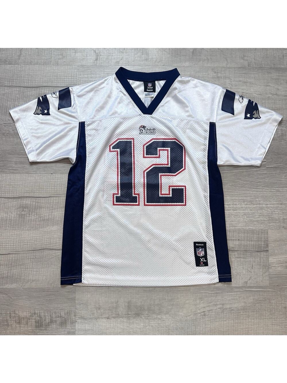 Reebok New England Patriots Football Jersey Youth XL 18/20 White Tom Brady #12